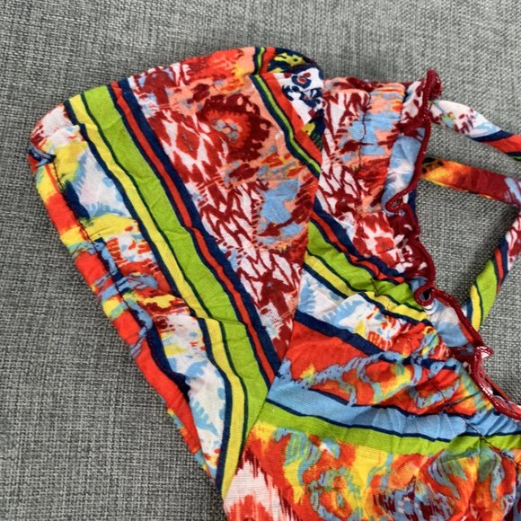 Belle Du Jour Multicolor Shirt Short Cap Sleeve Small Polyester Crisscross Back - Picture 3 of 14